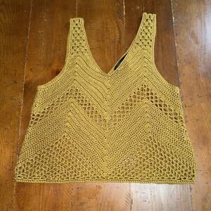 FOREVER 21 Yellow Crochet Hippie Crop Boho Sleeveless Festival Top S